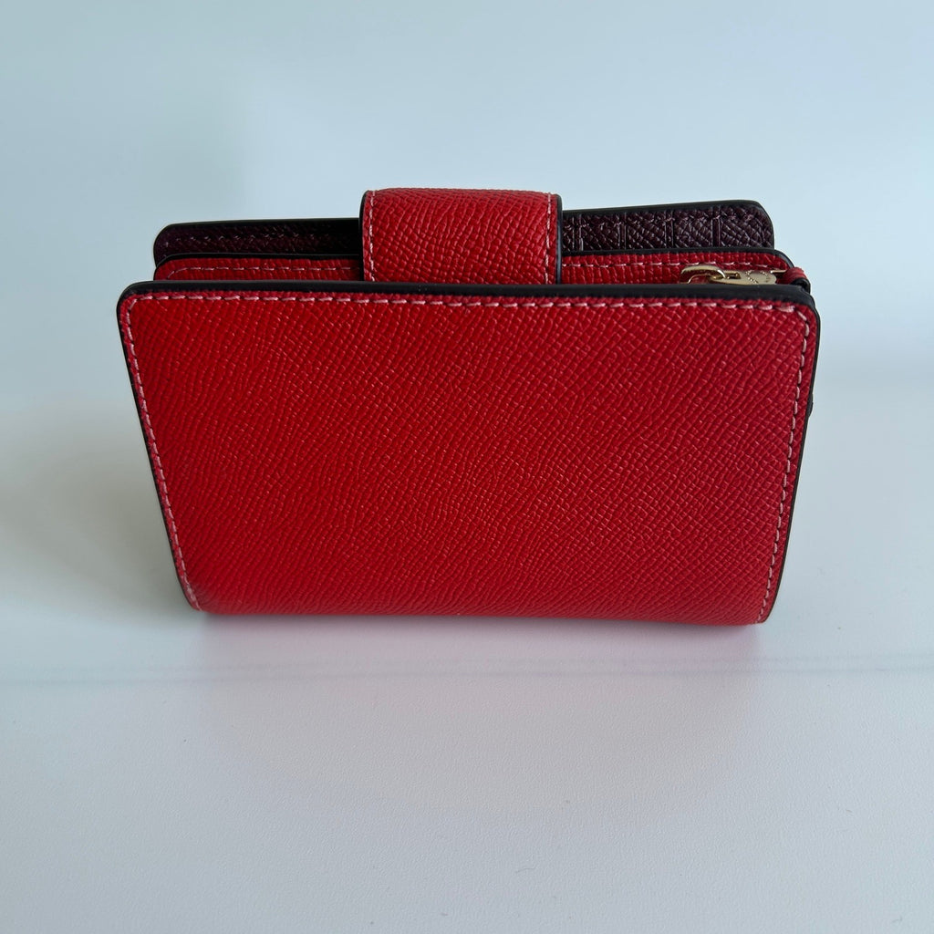 Coach Medium Corner Zip Miami Red Crossgrain Leather Wallet NEW1