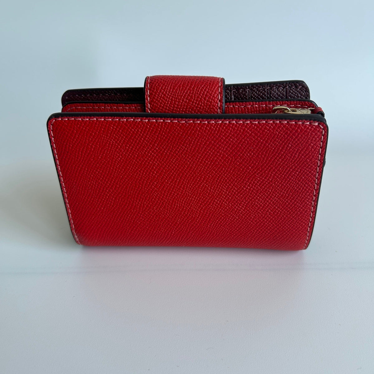 Coach Medium Corner Zip Miami Red Crossgrain Leather Wallet NEW1
