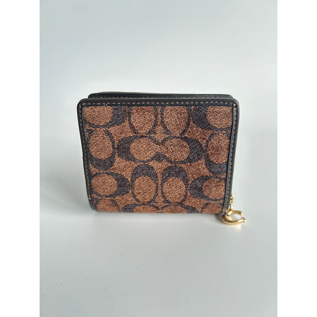 Coach Snap Wallet Brown Signature Chenille CCQ32 Excellent1