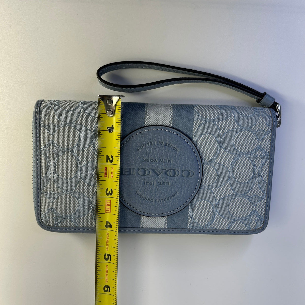 Coach Dempsey Marble Blue Signature Jacquard Stripe Phone Wallet C90735