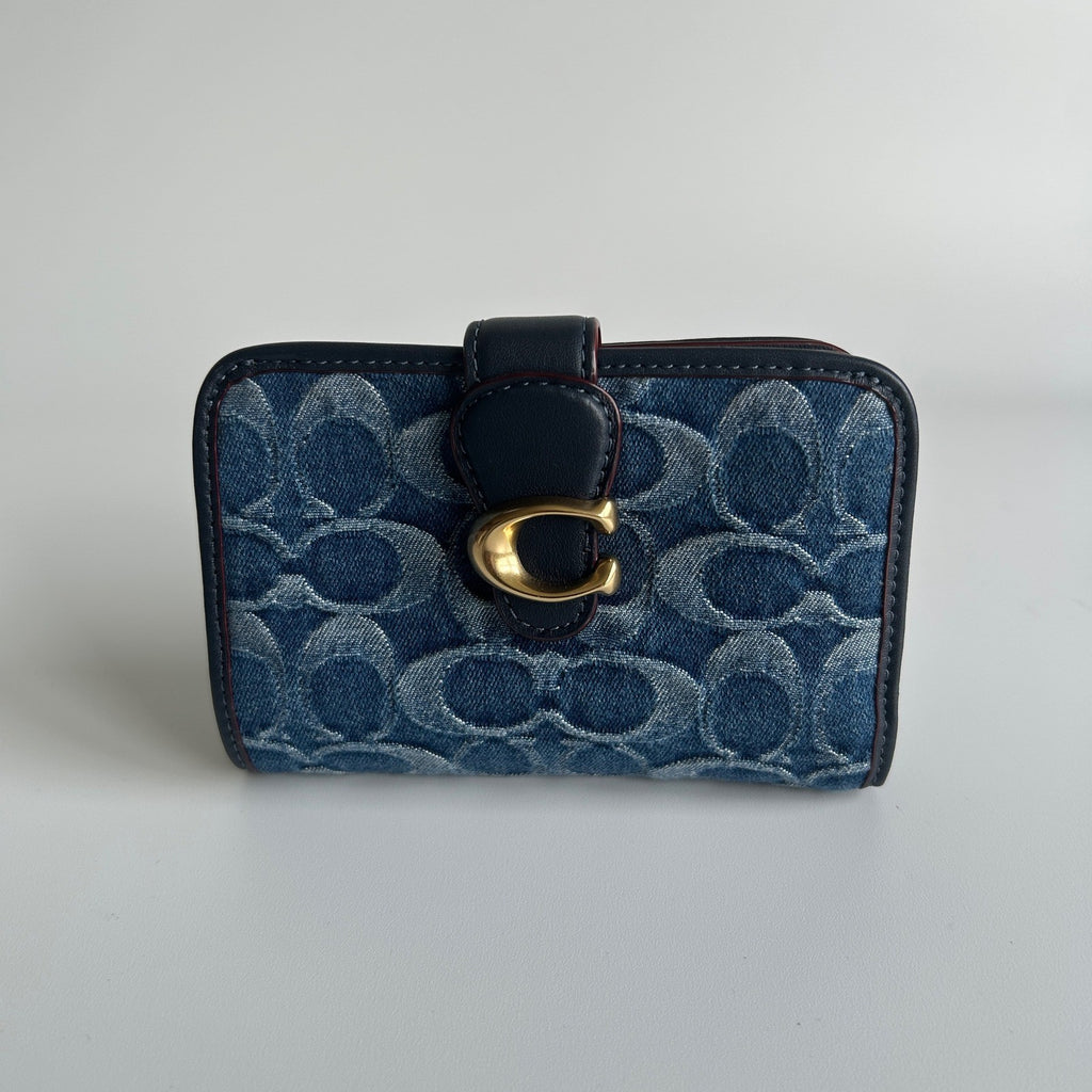 Coach Tabby Medium Wallet Chambray Blue Denim Leather Brass CA193 Excellent0