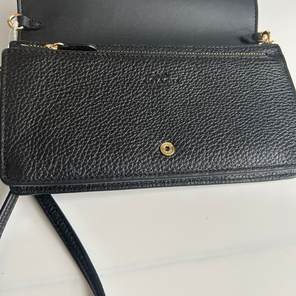 Coach Anna Foldover Clutch Black Pebbled Leather Crossbody Excellent3