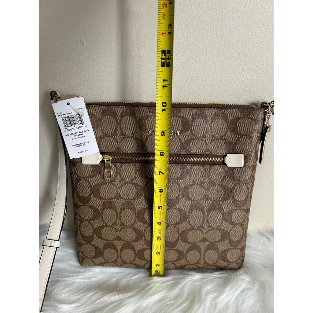 Coach Rowan File Bag Khaki Chalk Signature Canvas Leather Crossbody New5