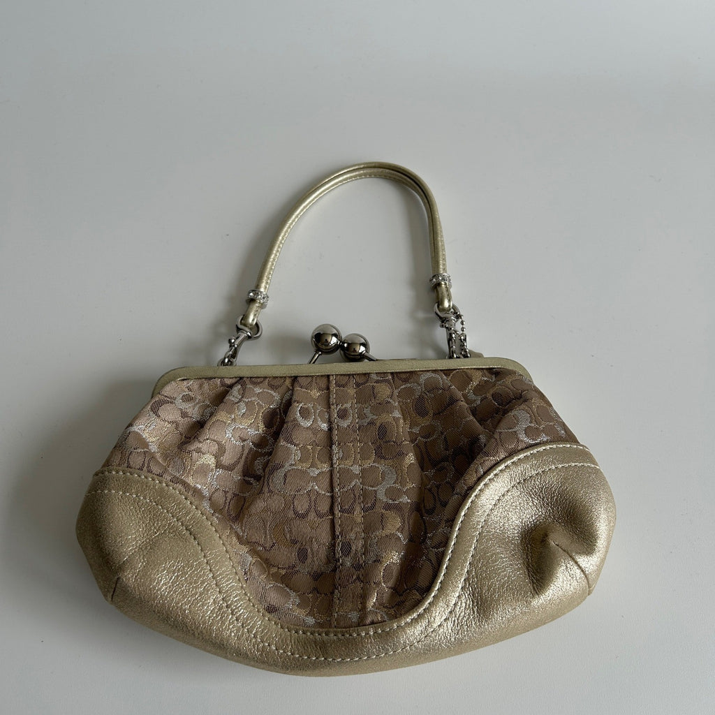 Coach Signature Lurex Chenille Gold Leather Kisslock Bag 3597 Excellent0