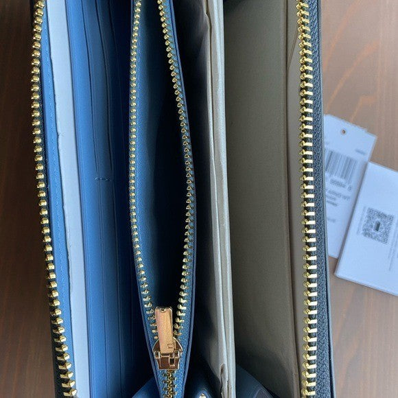 Coach Long Zip Around Wallet Navy Monogram Coated Canvas New2