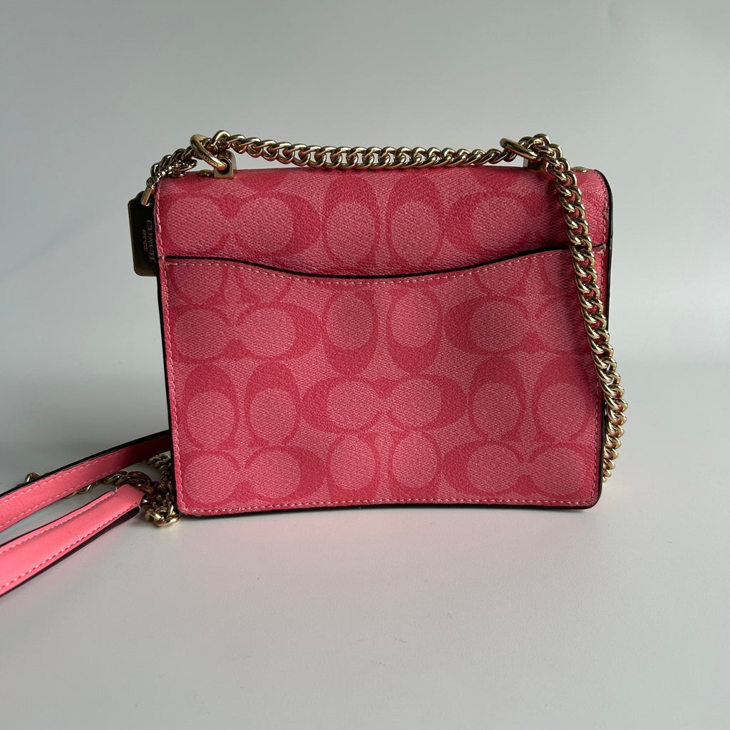 Coach Mini Klare Pink Signature Canvas Leather Crossbody Excellent1