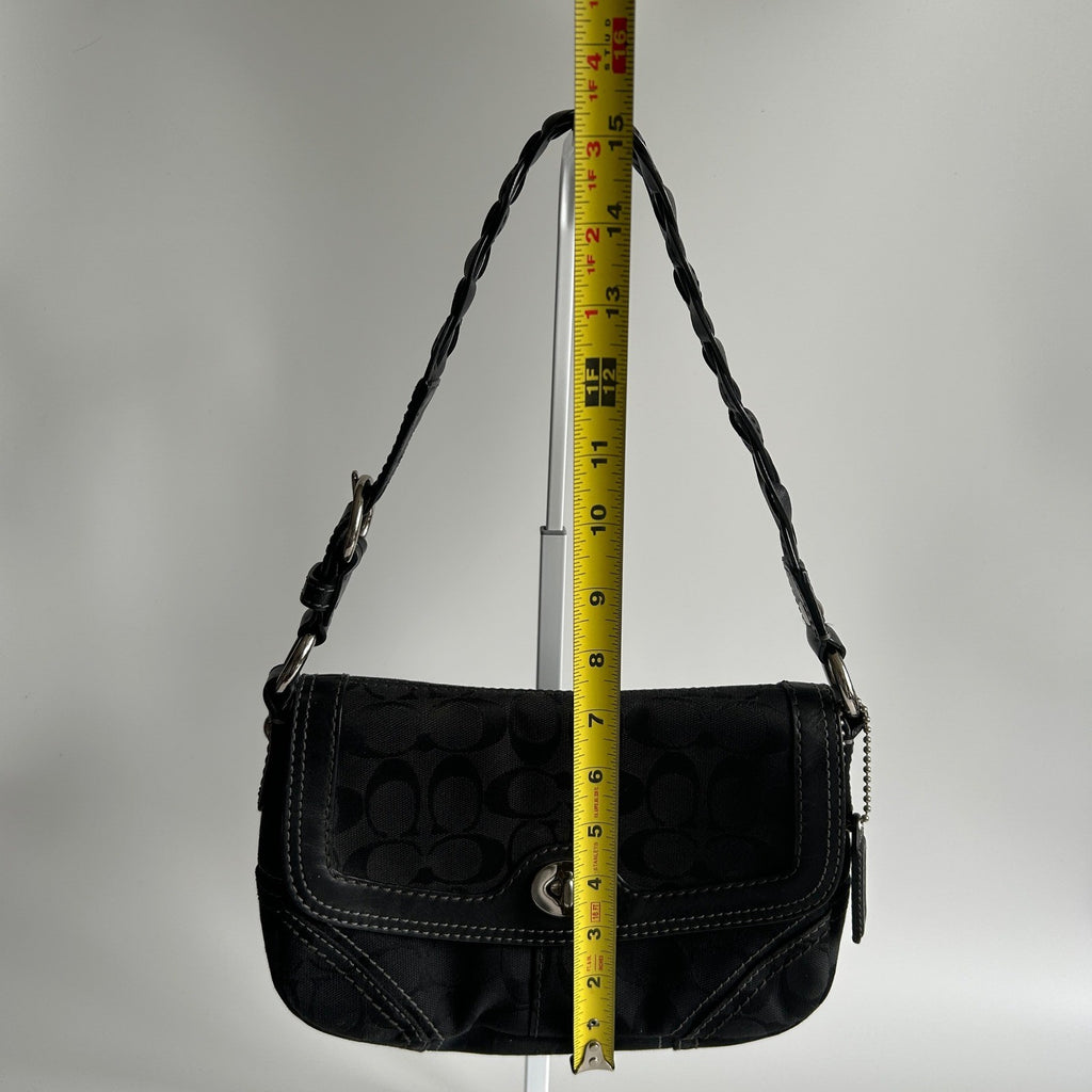 Coach Chelsea Black Signature Canvas Leather Shoulder Bag 11014 Good9