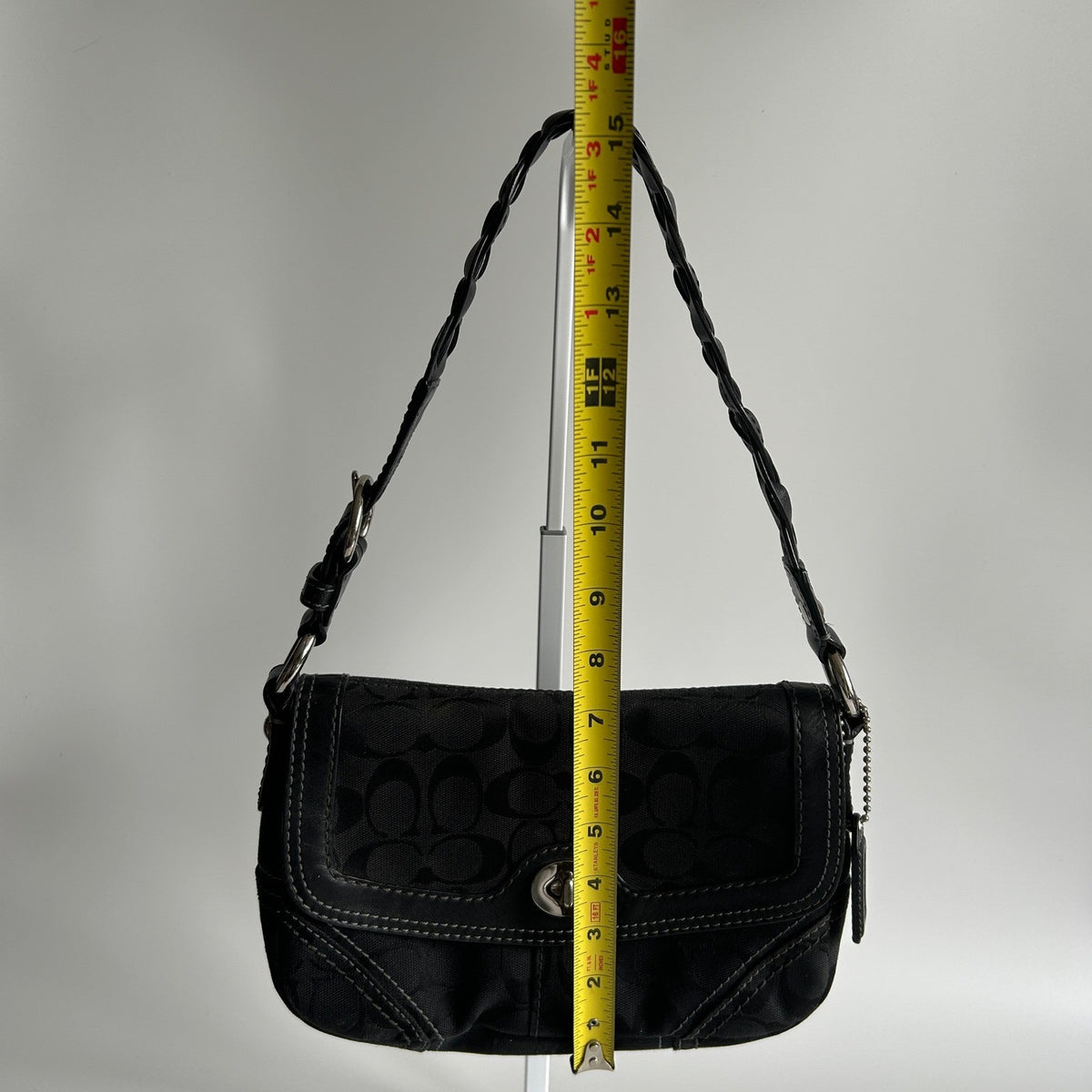 Coach Chelsea Black Signature Canvas Leather Shoulder Bag 11014 Good9
