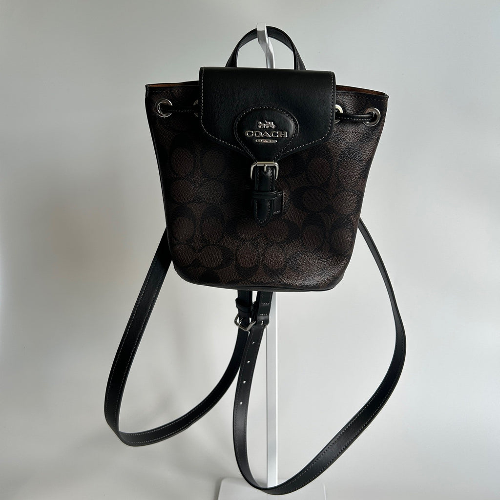 Coach Amelia Brown Black Signature Canvas Leather Convertible Backpack CL458 EX1