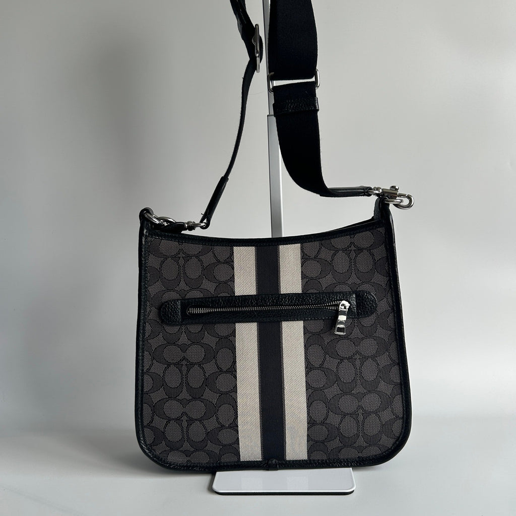 Coach Dempsey File Bag Charcoal Signature Jacquard Leather Crossbody Excellent1