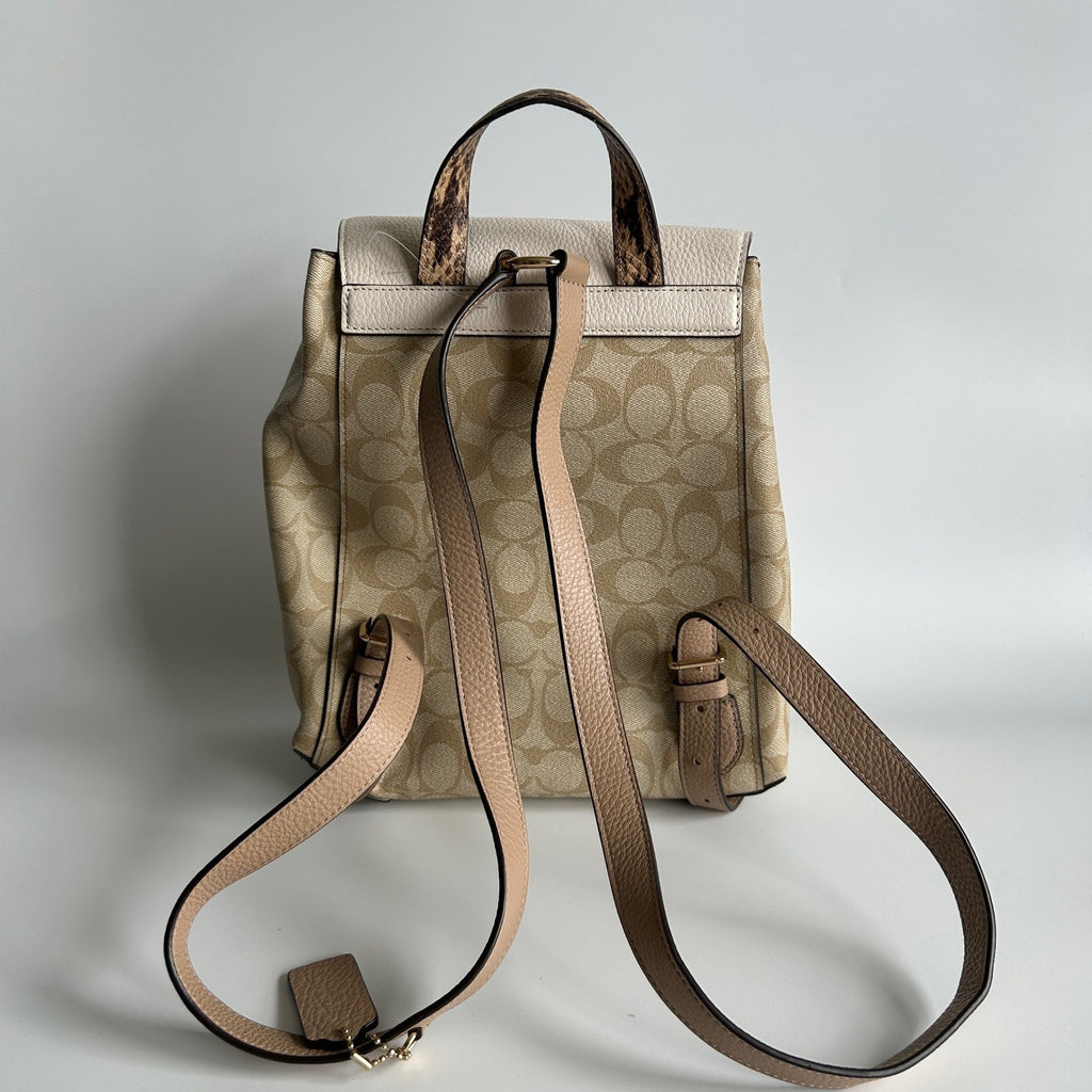 Coach Kleo Backpack Khaki Chalk Signature Canvas Leather CA426 Good1