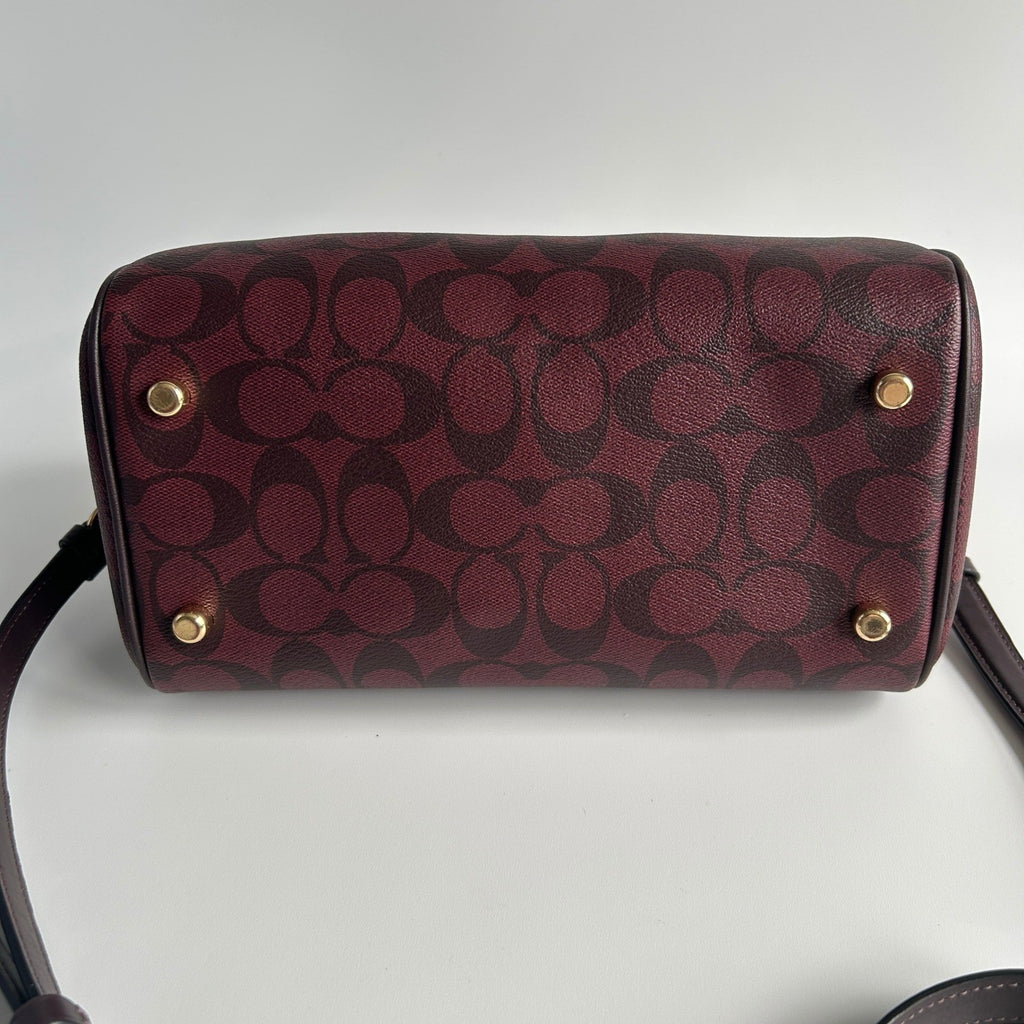 Coach Rowan Satchel Burgundy Signature Canvas Leather Bag Excellent6