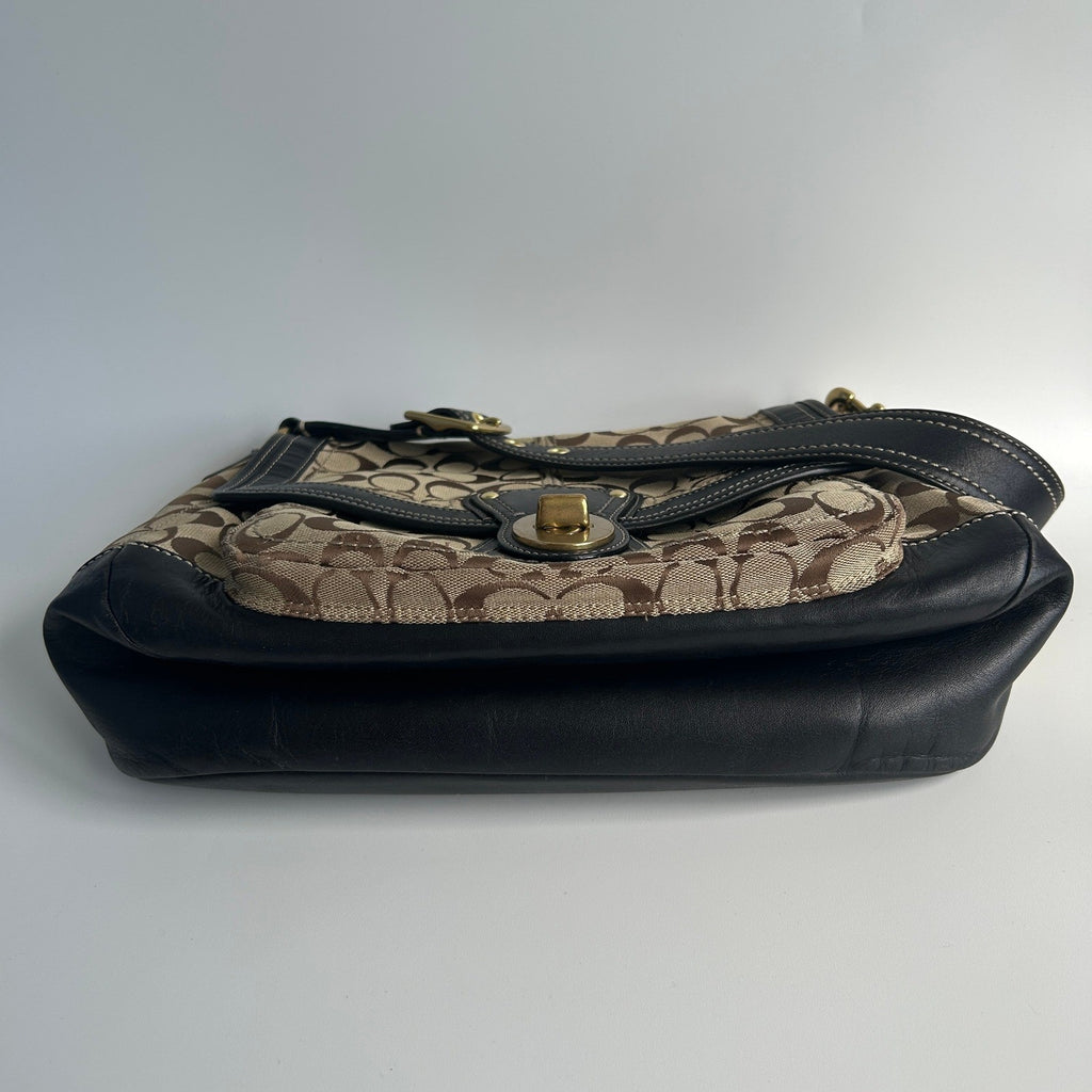 Coach Ali Legacy Brown Black Monogram Canvas Leather Shoulder Bag 10338 Good2