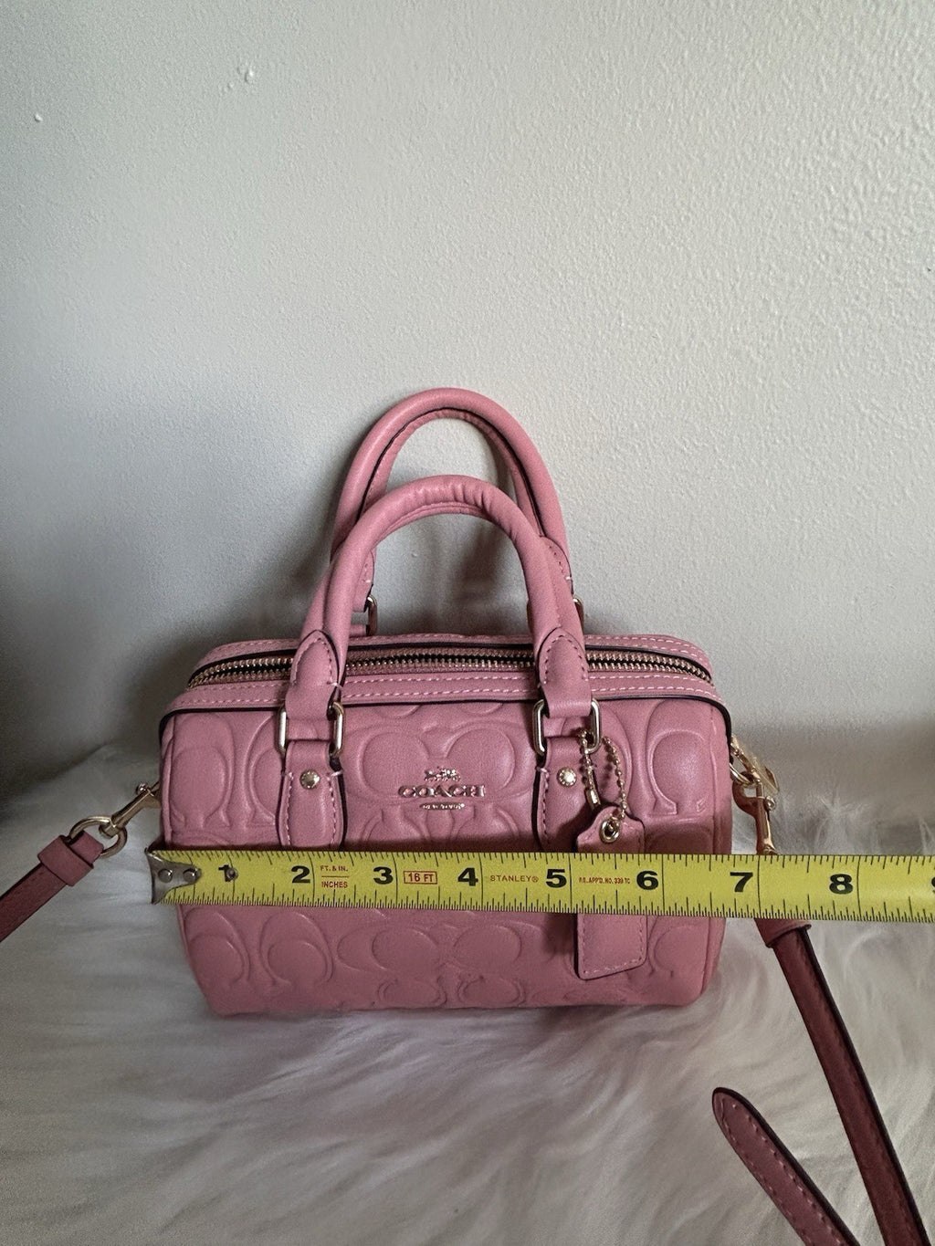 Coach Mini Rowan Light Blush Signature Embossed Leather Satchel NWT5