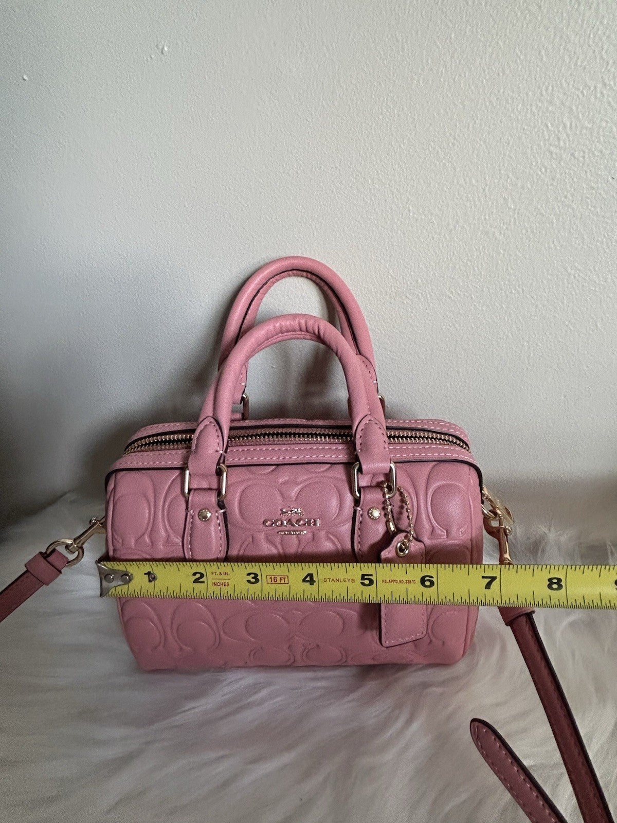 Coach Mini Rowan Light Blush Signature Embossed Leather Satchel NWT5