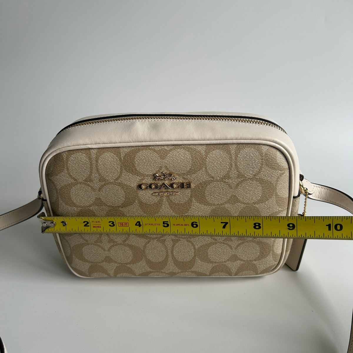 Coach Jamie Chalk White Signature Canvas Leather Camera Bag Good9