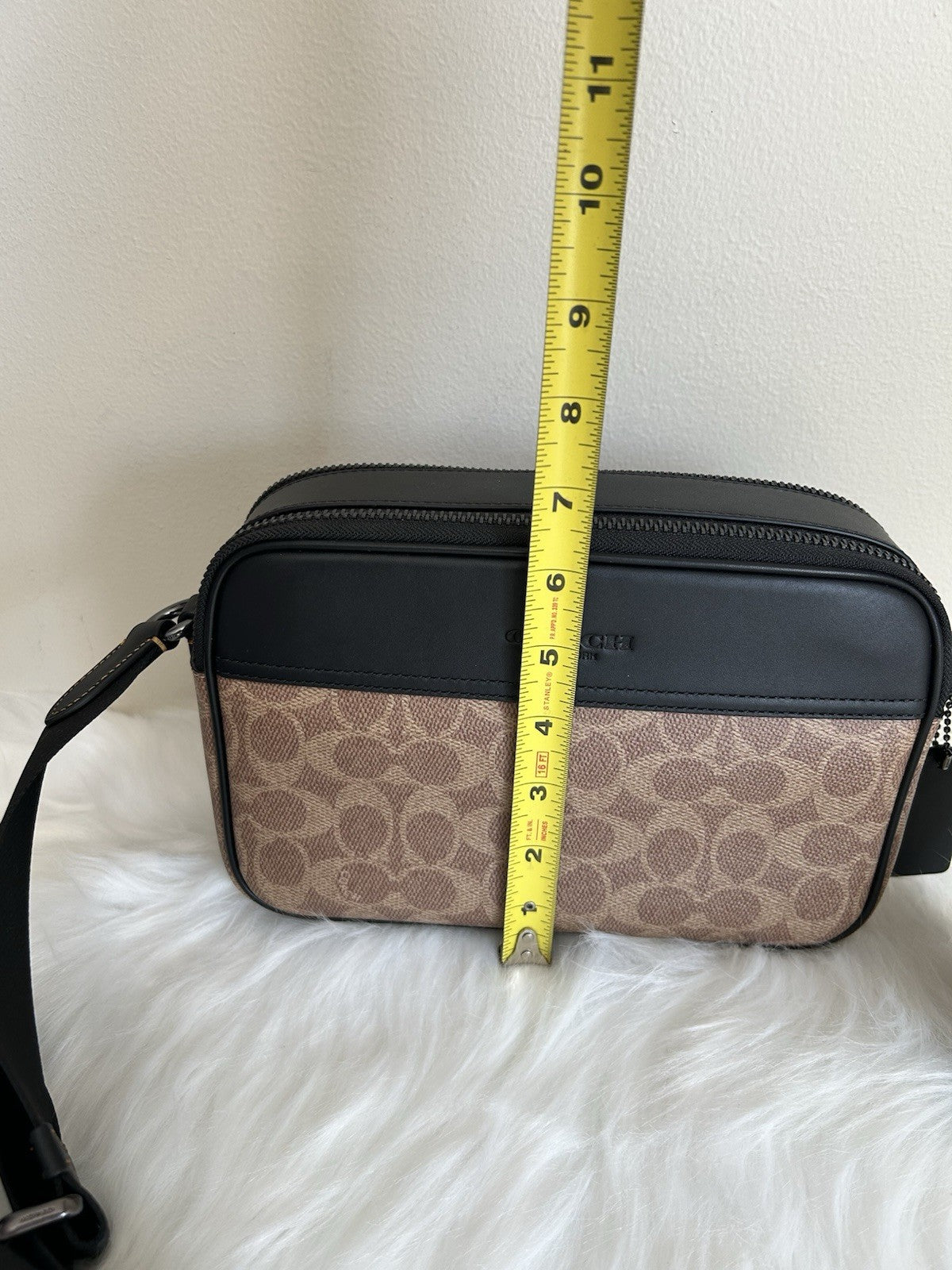 Coach Graham Tan Black Signature Canvas Leather Crossbody Bag Excellent9