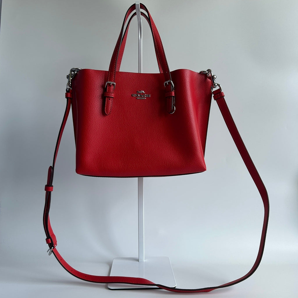 Coach Mollie Tote 25 Red Pebbled Leather Shoulder Bag Excellent0