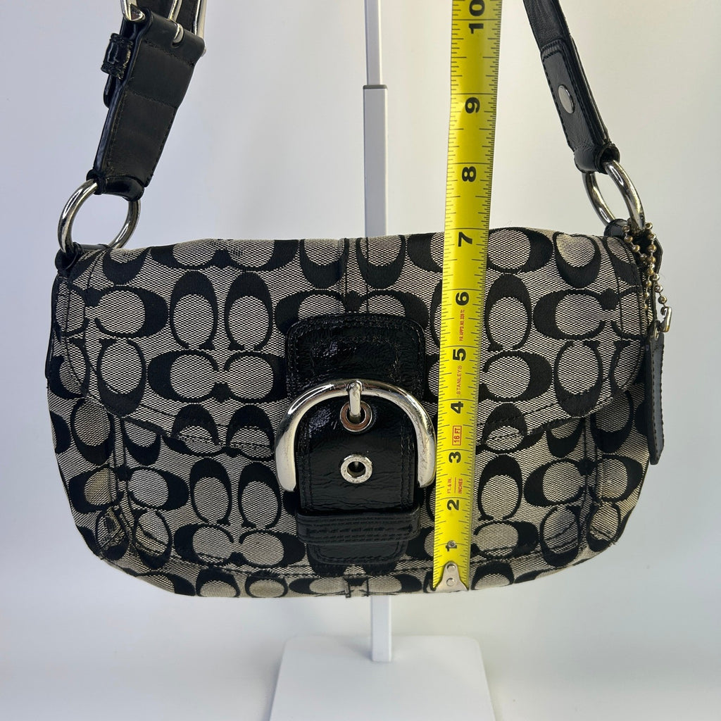 Coach Soho Signature Flap Black Canvas Leather Shoulder Bag 11862 Good7