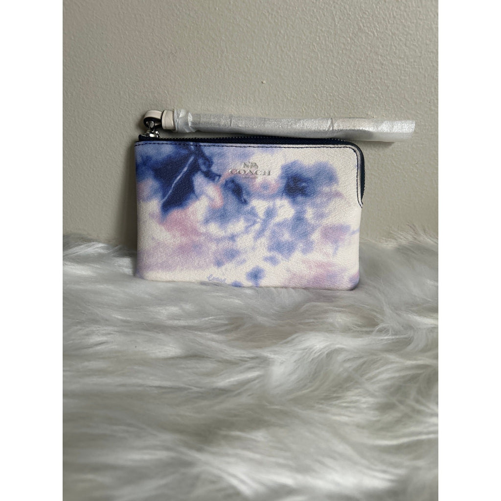 Coach Small Wristlet Tie Dye Blue Purple Pebble Leather NWT0