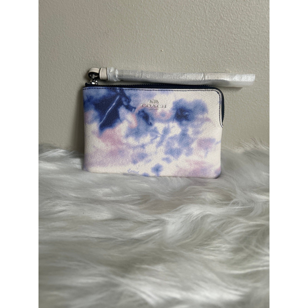 Coach Small Wristlet Tie Dye Blue Purple Pebble Leather NWT0