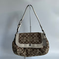 Coach Soho Signature Flap Shoulder Bag Khaki Canvas White Leather Trim0