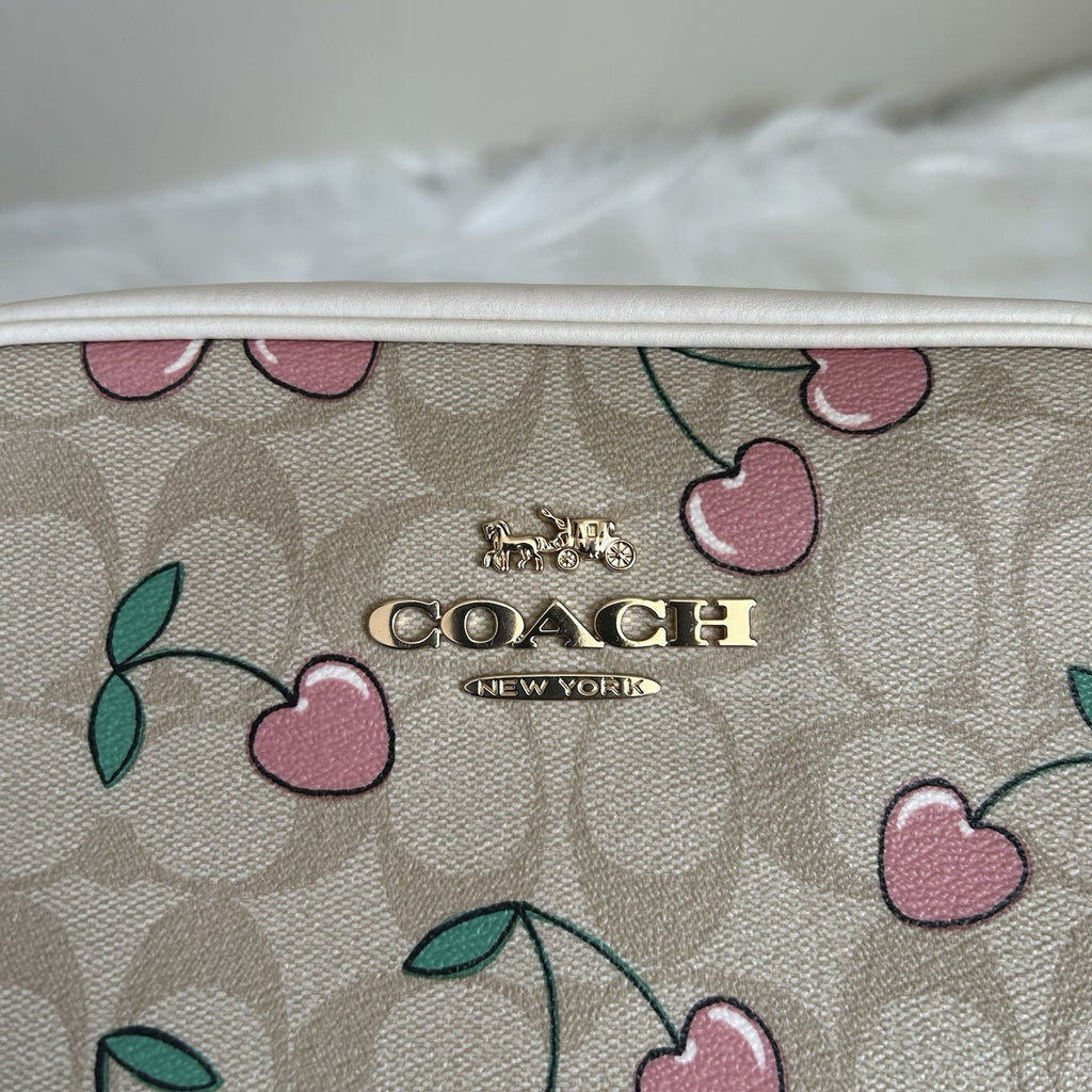 Coach Jamie Heart Cherry Chalk Signature Canvas Leather Camera Bag Excellent7