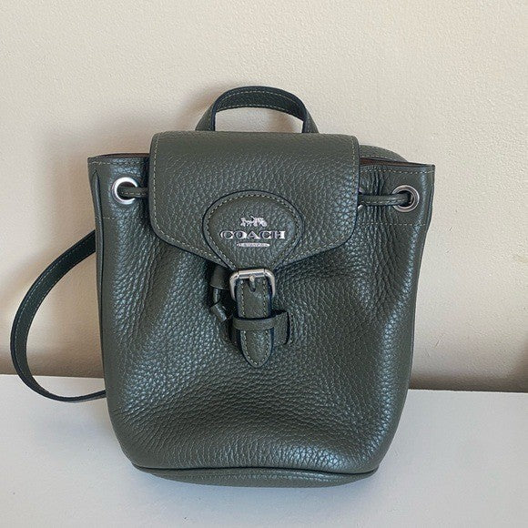 Coach Amelia Olive Green Pebbled Leather Convertible Backpack CL408 NEW0