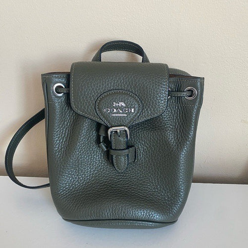 Coach Amelia Olive Green Pebbled Leather Convertible Backpack CL408 NEW0