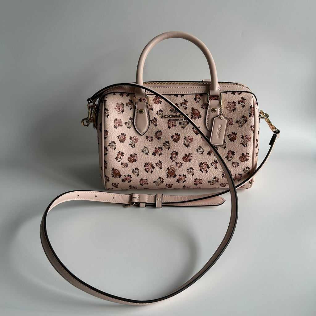 Coach Rowan Satchel Rose Print Pink Leather Satchel Bag GOOD1