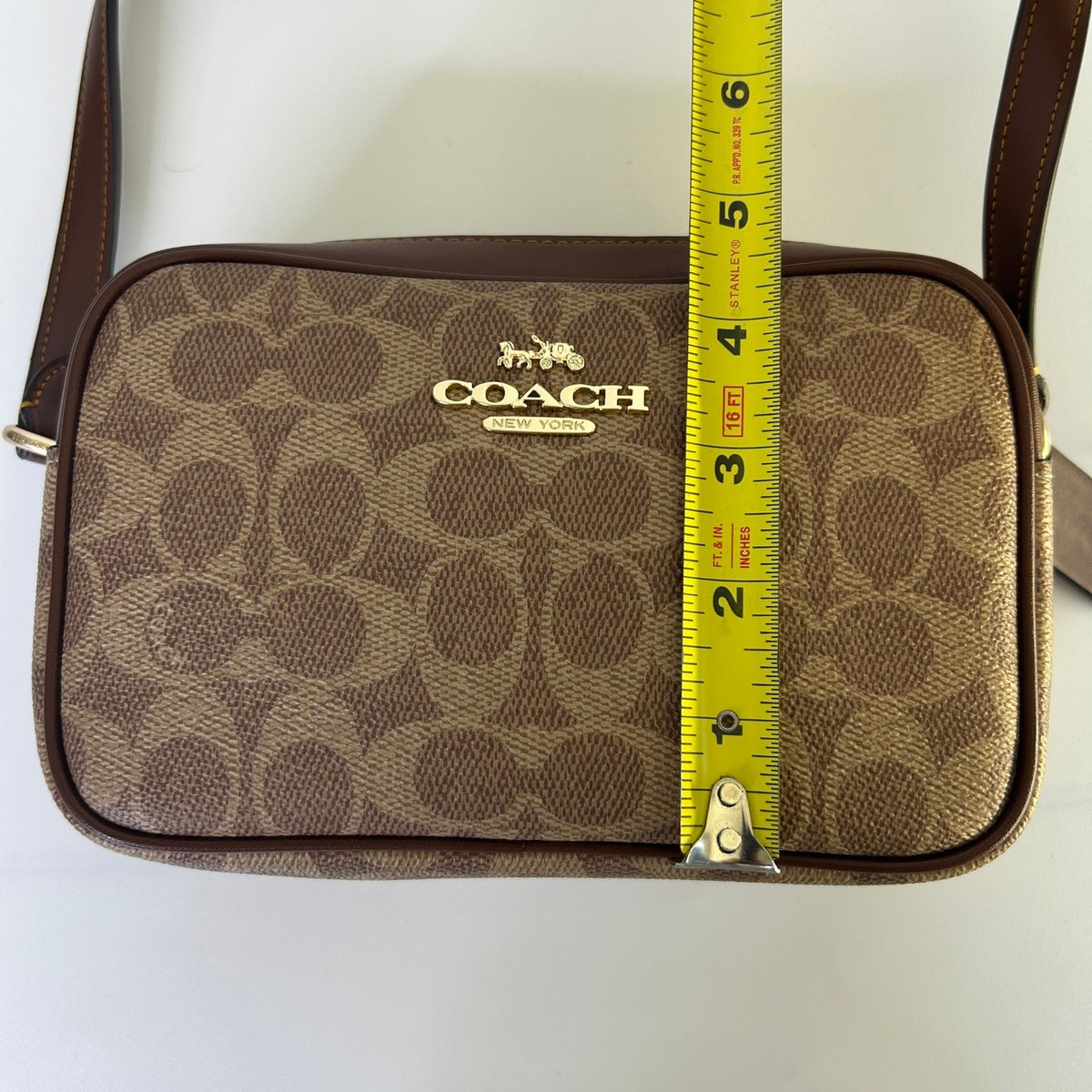 Coach Mini Jamie Camera Bag Brown Signature Canvas Crossbody Excellent4