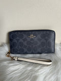 Coach Signature Long Zip Around Wallet Denim Multi Canvas New0
