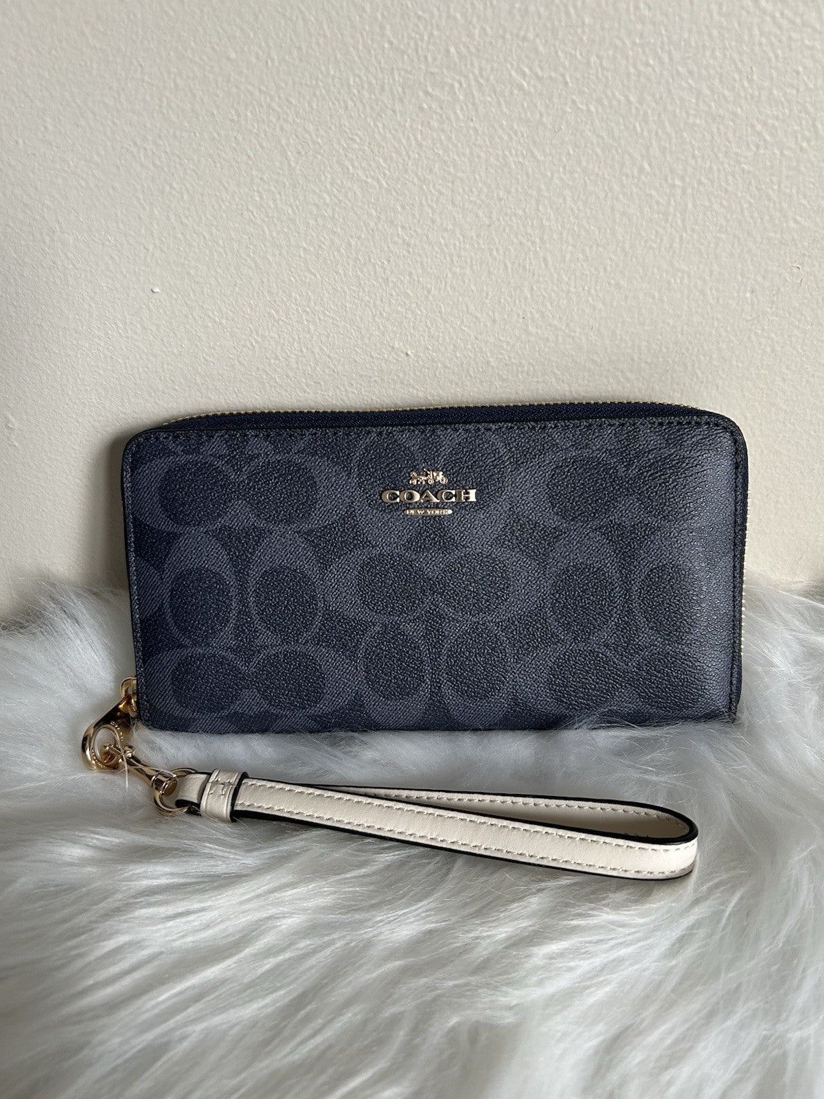 Coach Signature Long Zip Around Wallet Denim Multi Canvas New0