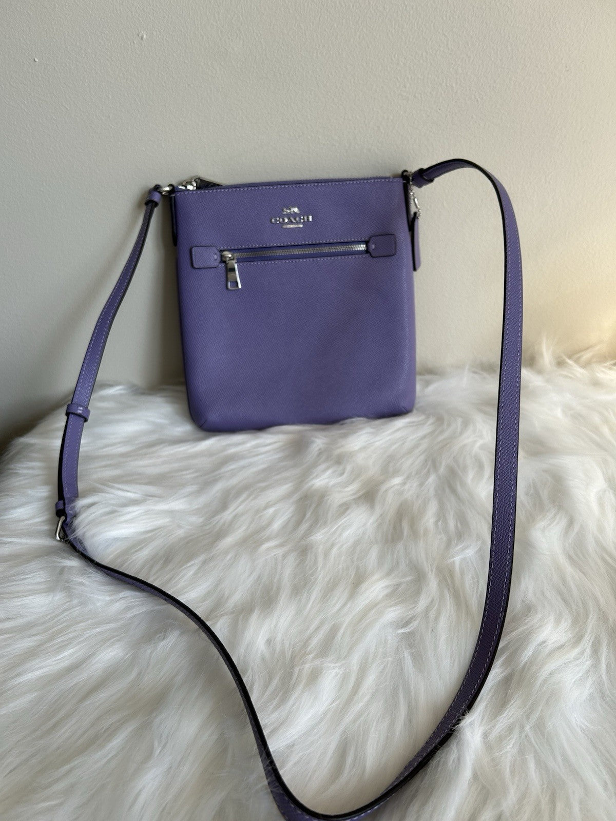 Coach North South Purple Crossgrain Leather Crossbody Bag Excellent1