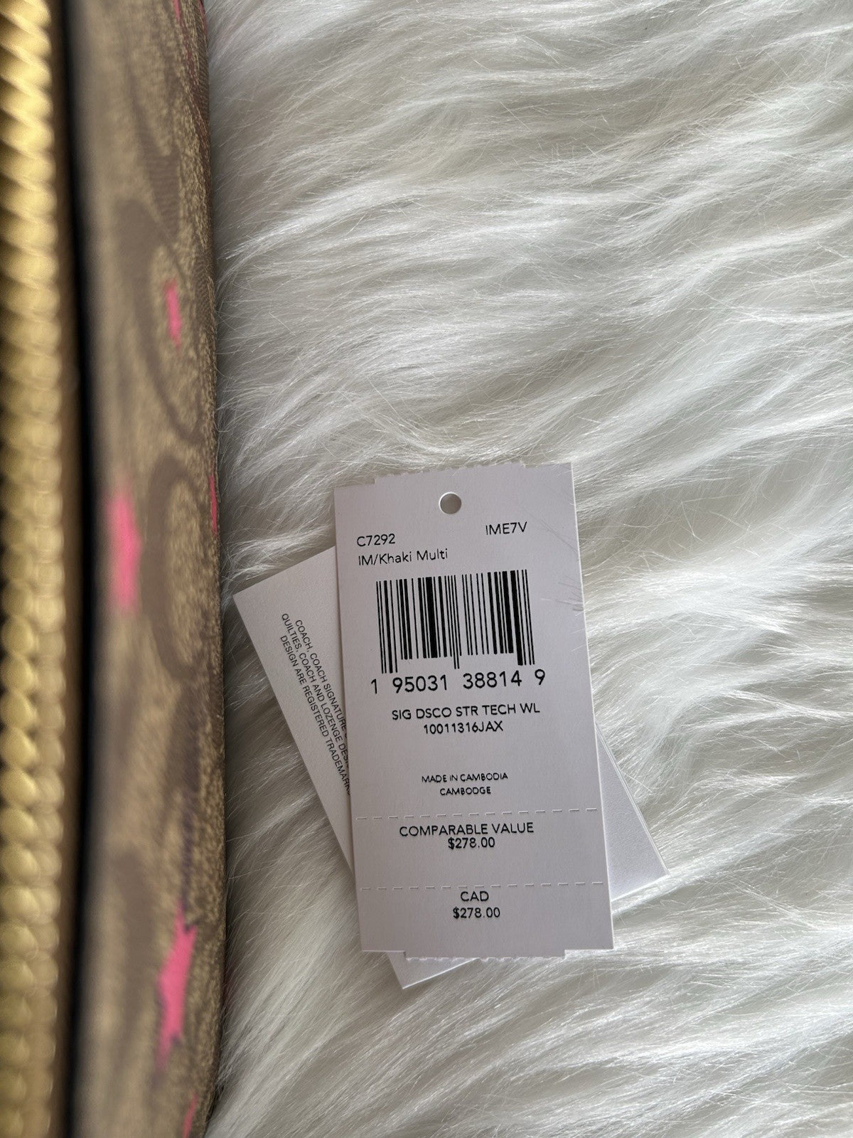 Coach Signature Disco Star Tech Wallet Khaki Pink Canvas Wristlet C7292 NEW4