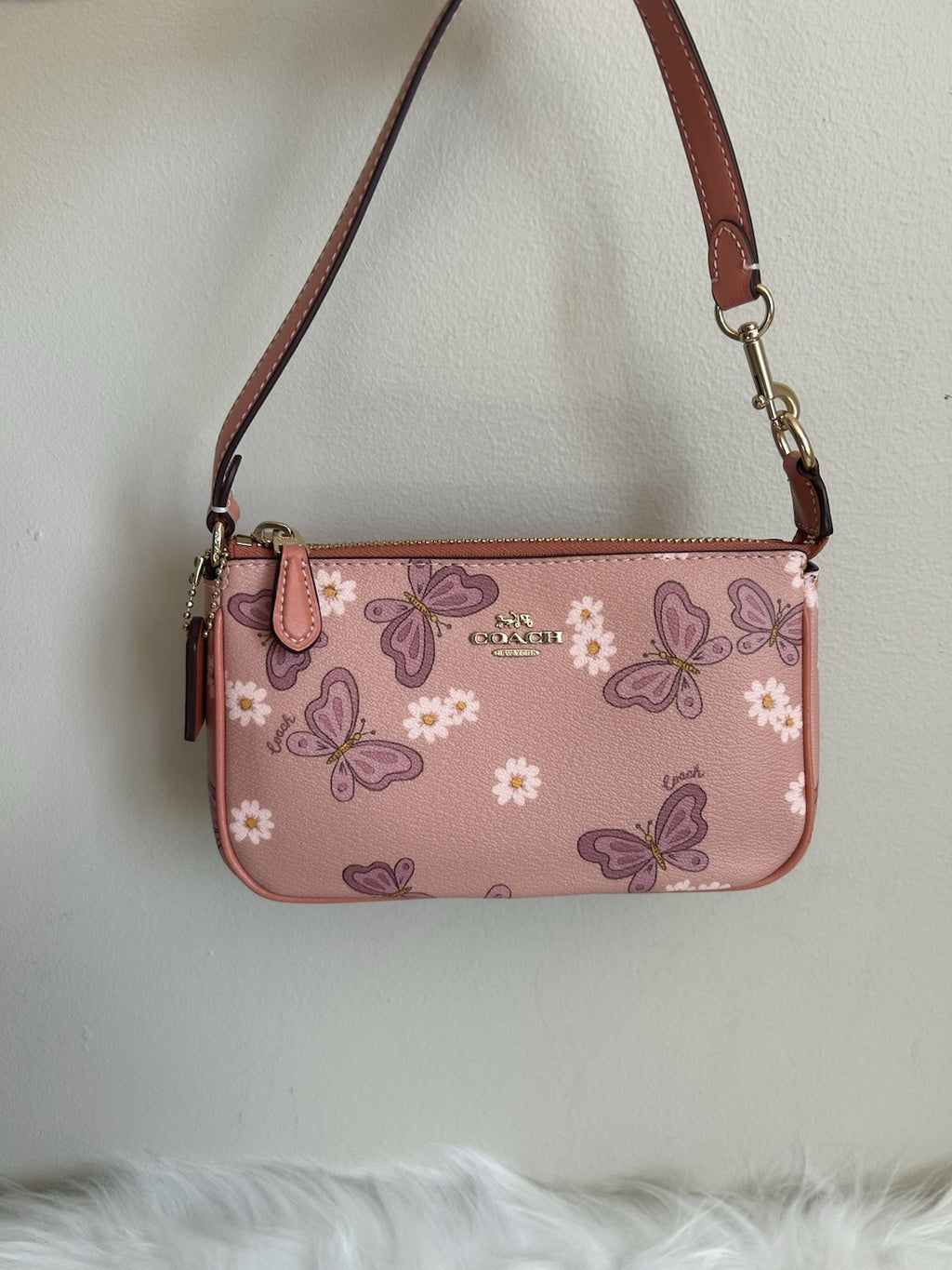Coach Nolita 19 Pink Butterfly Daisy Pebbled Leather Shoulder Bag Excellent0