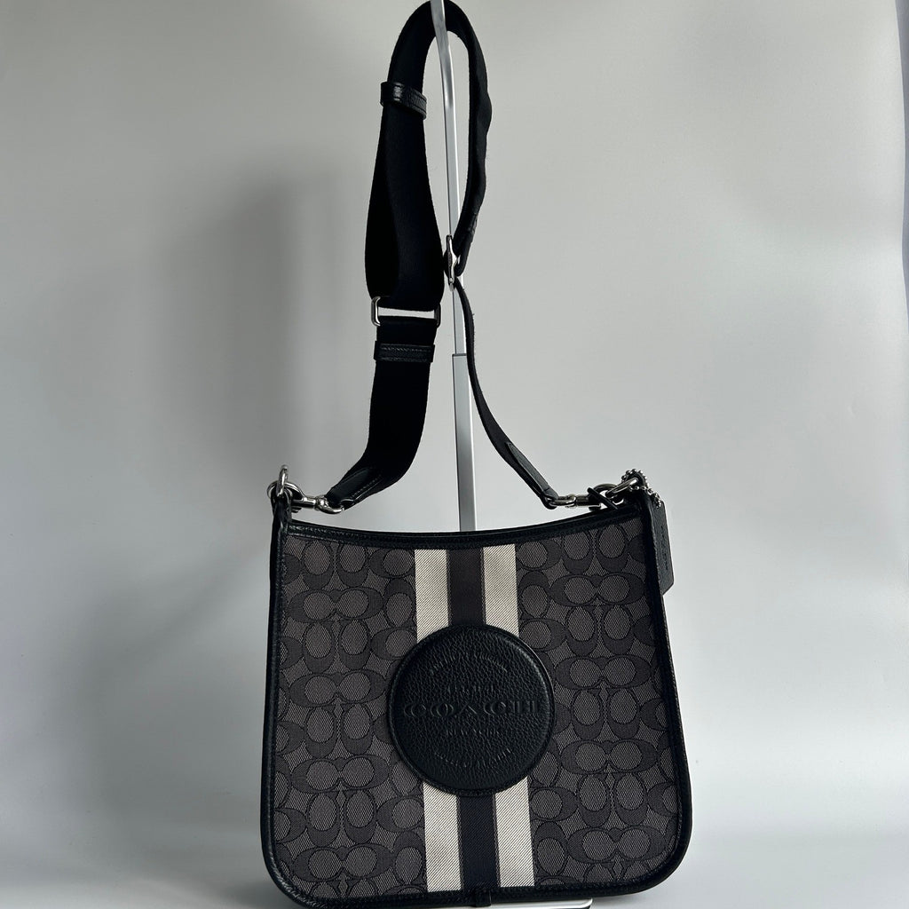 Coach Dempsey File Bag Charcoal Signature Jacquard Leather Crossbody Excellent0