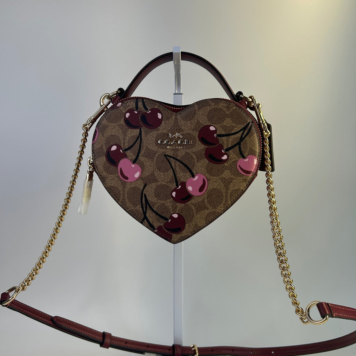Coach Heart Crossbody Tan Multi Signature Canvas Cherry Print CY706 NWT0