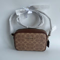 Coach Mini Jamie Tan Brown Signature Canvas Leather Camera Bag NEW0