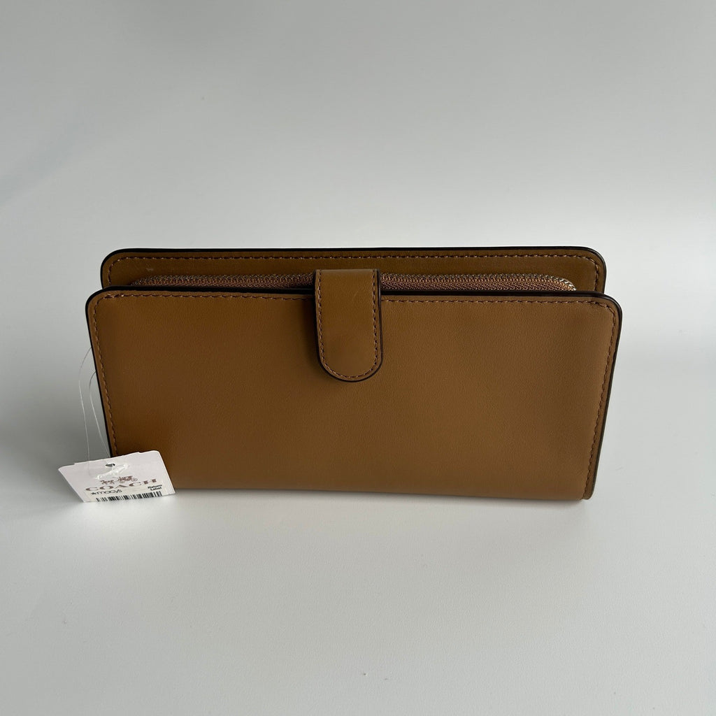 Coach Slim Accordion Zip Wallet Walnut Brown Leather 73738 NEW1