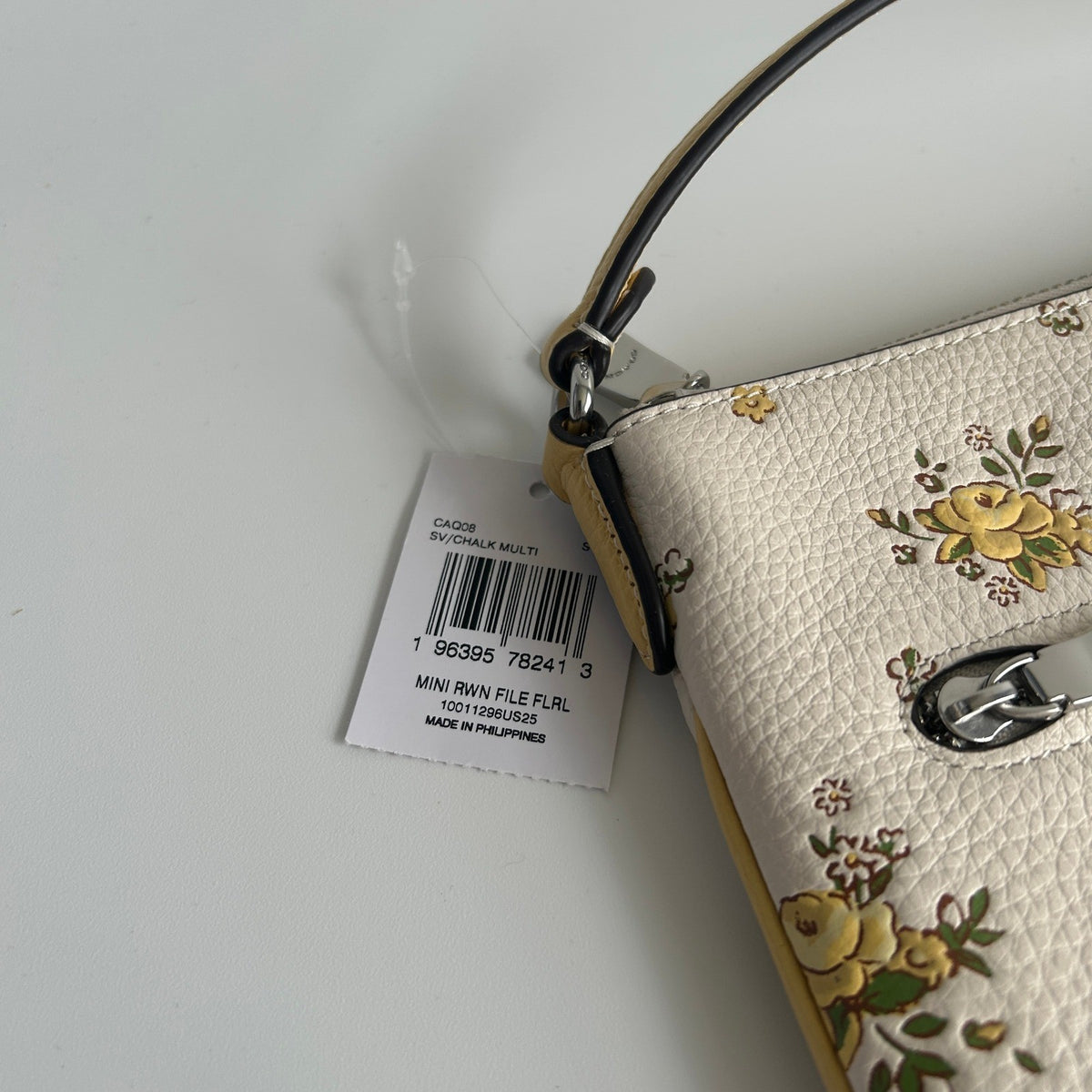 Coach Mini Rowan File Bag Chalk White Floral Pebbled Leather Crossbody NWT4