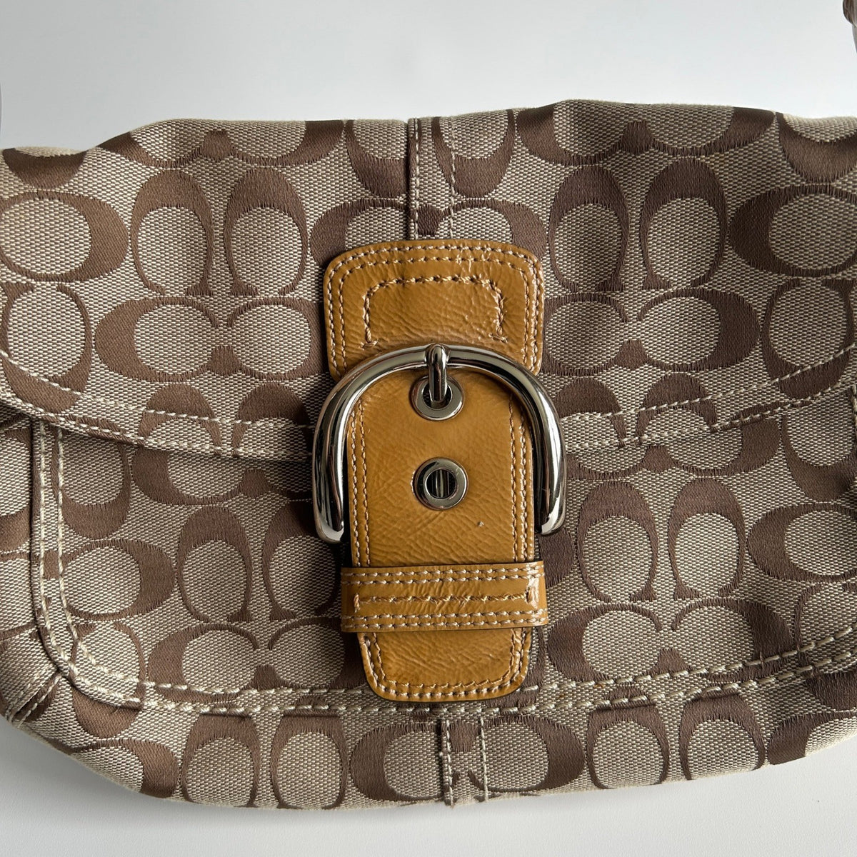Coach Soho Signature Khaki Brown Canvas Leather Shoulder Bag Excellent2