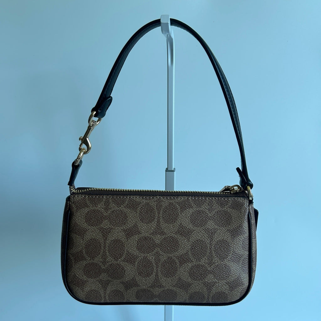 Coach Nolita 19 Tan Black Signature Canvas Wristlet Bag Excellent1