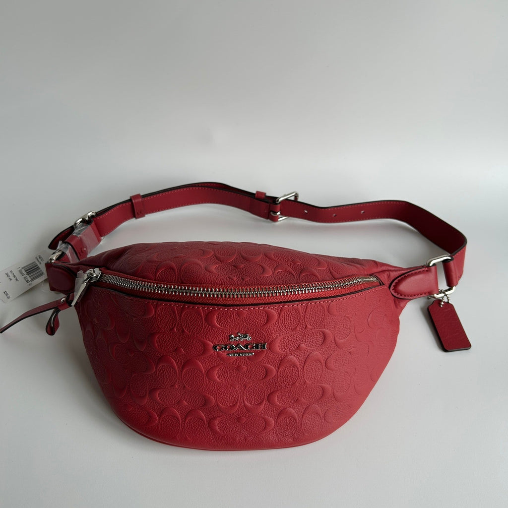 Coach Signature Belt Bag Washed Red Leather Fanny Pack F48741 New0