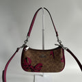 Coach Teri Shoulder Bag Khaki Pink Signature Canvas Bow Print Excellent0