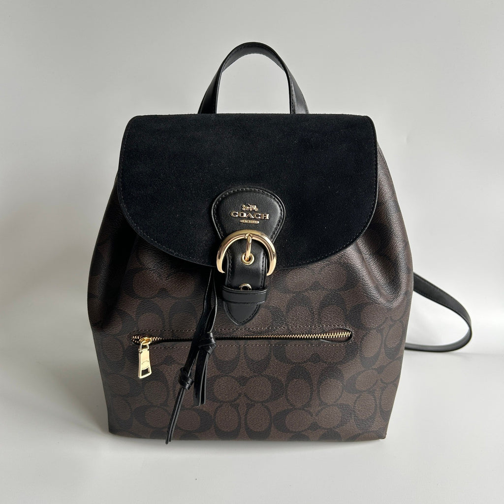Coach Kleo Backpack Brown Black Signature Canvas Suede C5648 Excellent0