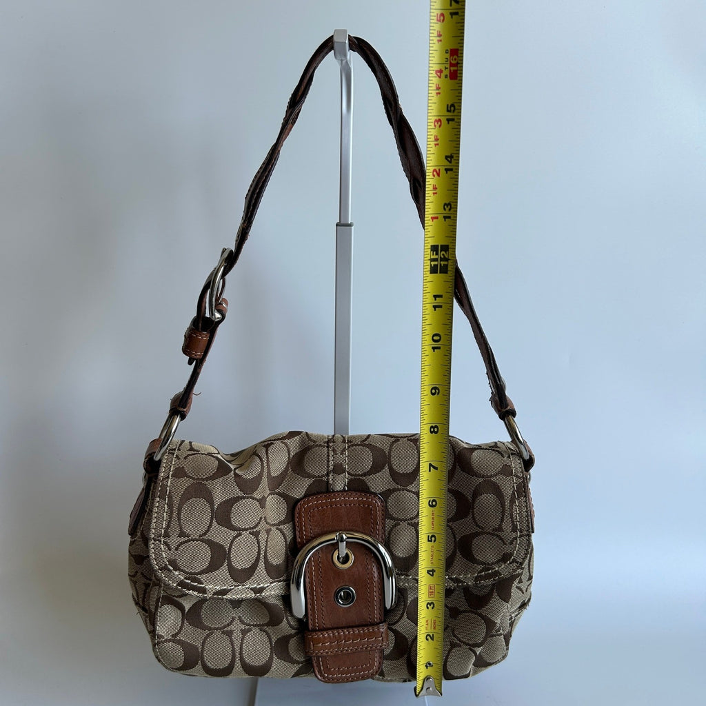 Coach Soho Khaki Brown Signature Canvas Leather Shoulder Bag 11862 Good10