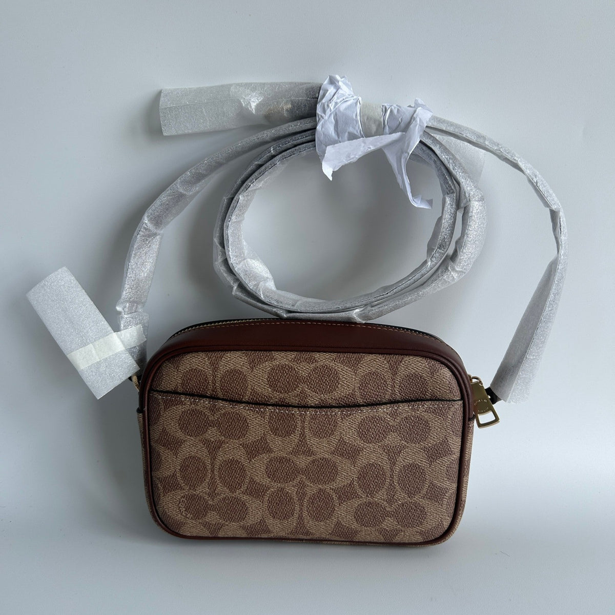 Coach Mini Jamie Tan Brown Signature Canvas Leather Camera Bag NEW1