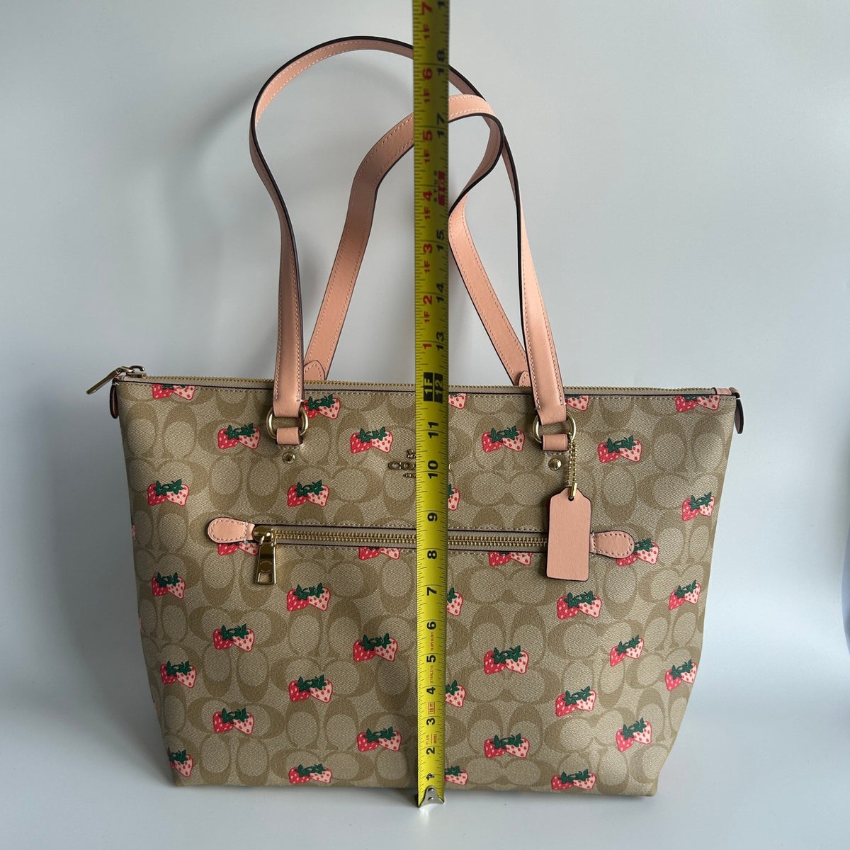 Coach Gallery Tote Strawberry Khaki Multi Canvas Leather Bag NEW8
