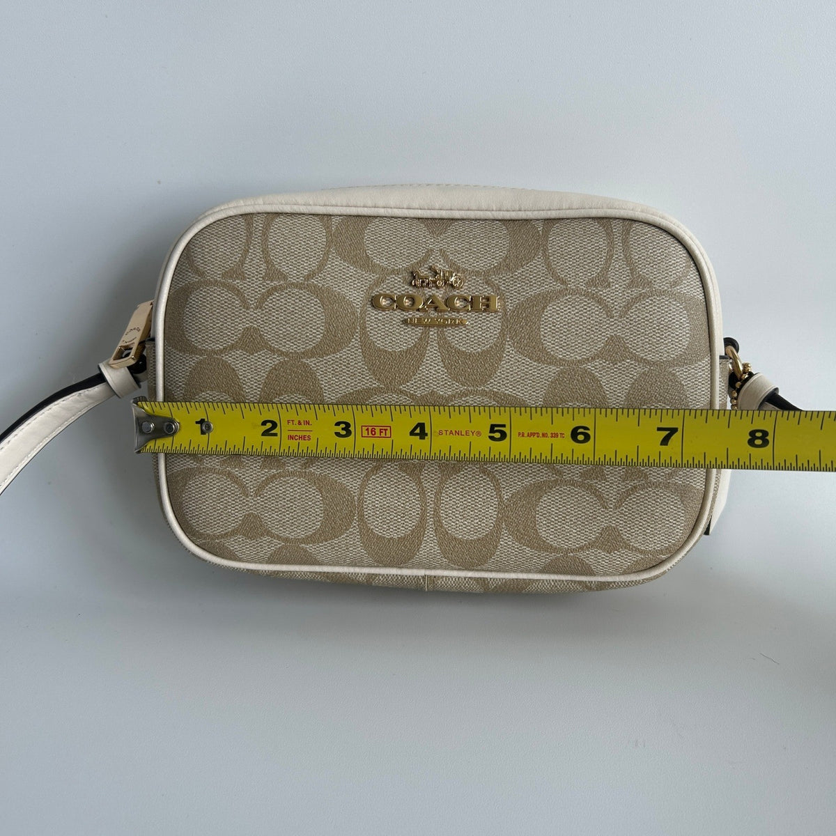 Coach Mini Jamie Camera Bag Chalk White Signature Canvas Crossbody Excellent7